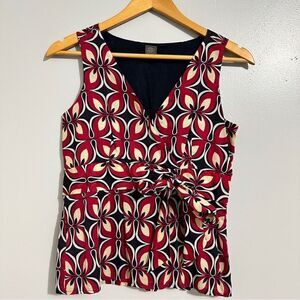 Ann Taylor Red Black Beige Sleeveless Cotton Top. Size 4P